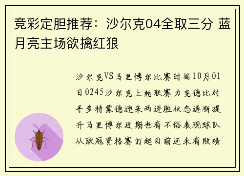 竞彩定胆推荐：沙尔克04全取三分 蓝月亮主场欲擒红狼
